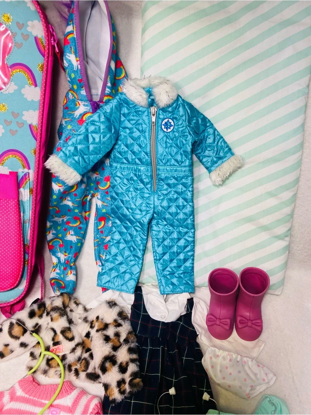 18” Doll Accessory Lot Variety Doll Carrier Jumpsuit Doll Clothes Accessoriesy